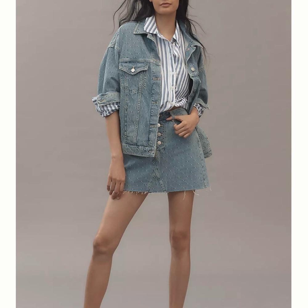 NWT ANTHROPOLOGIE PILCRO JACQUARD DENIM MINI SKIRT SIZE 10 - Picture 3 of 13